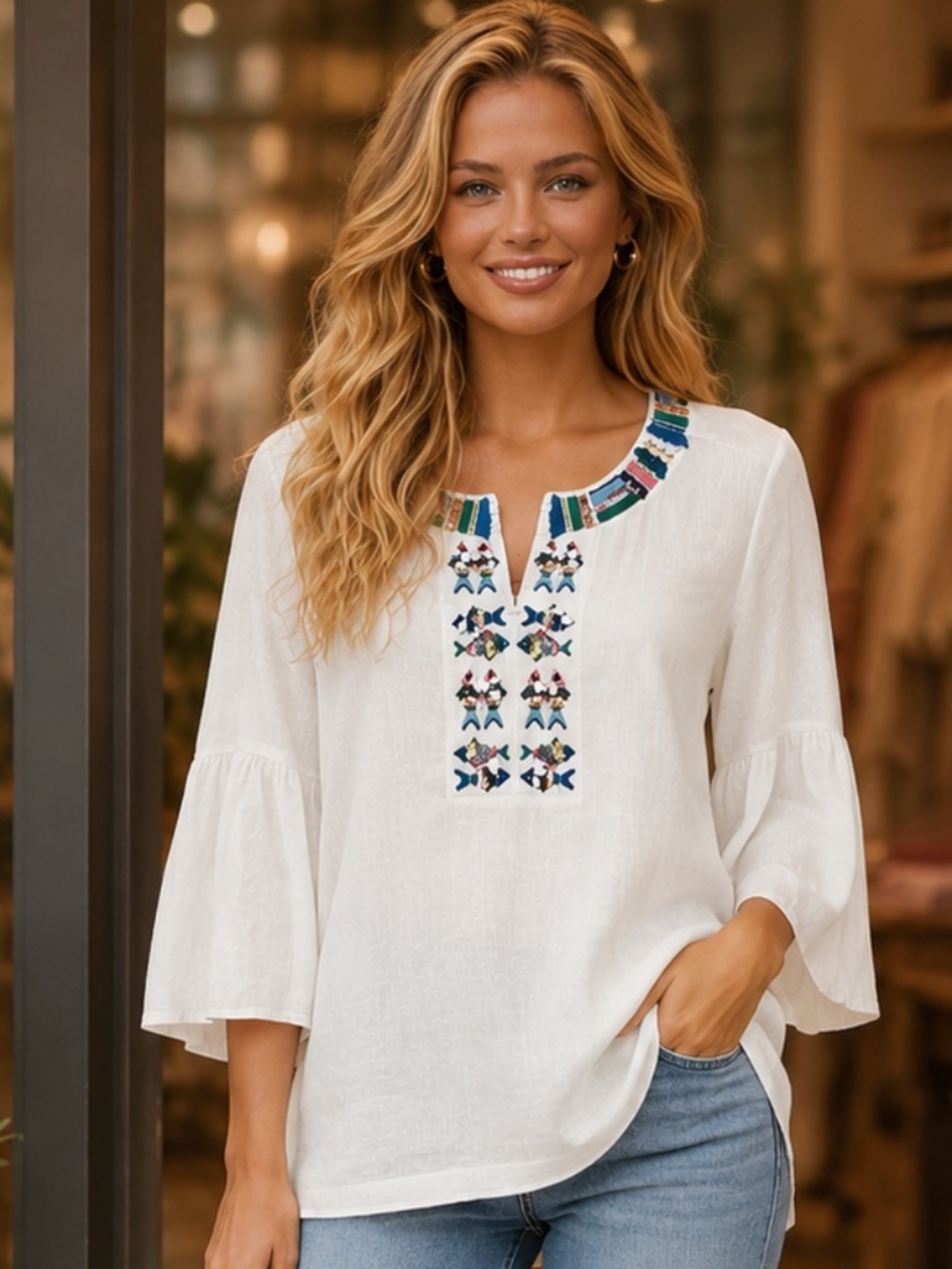 NWT Talbots Petites Beaded White Linen Tunic Top Blouse Shirt SP SMALL PETITE